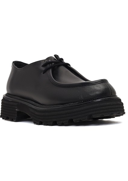 Kadın Siyah Bağcıklı Kalın Tabanlı Maskülen Ayakkabı 25WFD185118