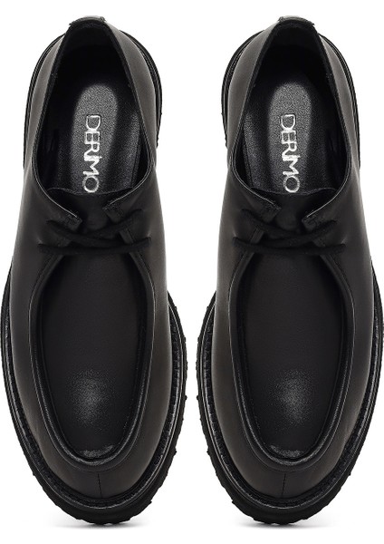 Kadın Siyah Bağcıklı Kalın Tabanlı Maskülen Ayakkabı 25WFD185118