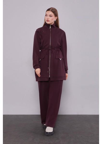 Bordo Cep Aksesuar Detaylı İkili Takım