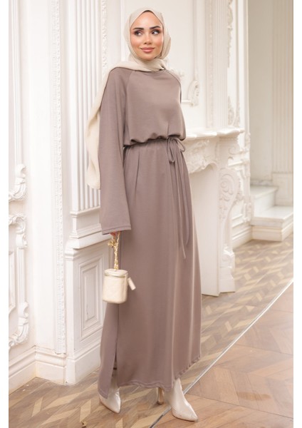 Vizon Bisiklet Yaka Bel Kuşaklı Elbise