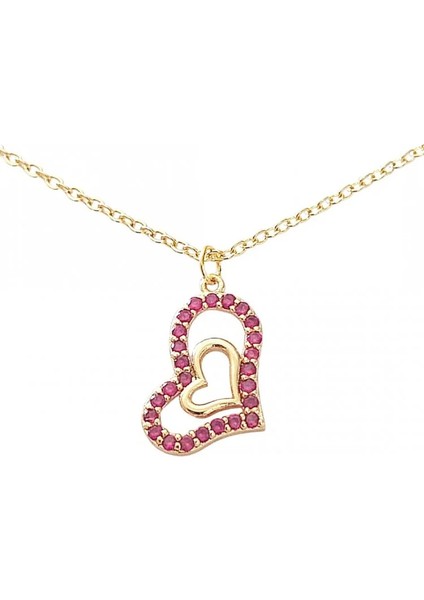 Kadın Kolye – Iç Içe Geçmiş Kalp Tasarım, Fuşya Zirkon Taşlı Altın Kaplama, Kararmaz Çelik Kolye modelleri