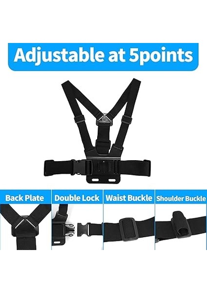 Fab Londra Tüm Gopro ve Çoğu Aksiyon Kamerası ile Uyumlu, Su Geçirmez Elastik Göğüs ve Baş Bandı, Kayış, Montaj fırsatları