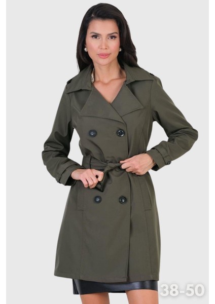 Pallaske Kruvaze Yaka Kuşaklı Cepli Trençkot HAKİ indirimleri