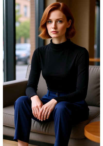 Kadın Moda Şık Üst Giyim Crop Dik Yaka Slim Kalıp Örme Fitted Büzgü Drape Detaylı Bluz