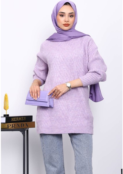 Lila Bisiklet Yaka Triko Kazak