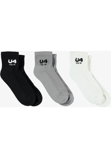 Unıted4 Core Unisex Siyah/gri/beyaz 3'lü Çorap