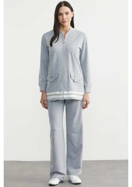 Tam Fermuarlı Tunik Eşofman Takım - Gri