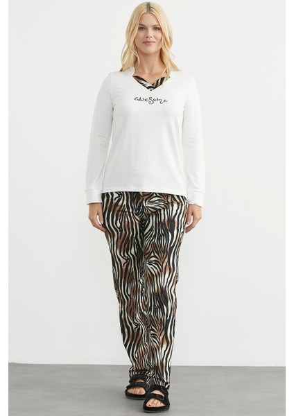 Leopar Kombinli Pijama Takım - Ekru fiyatları