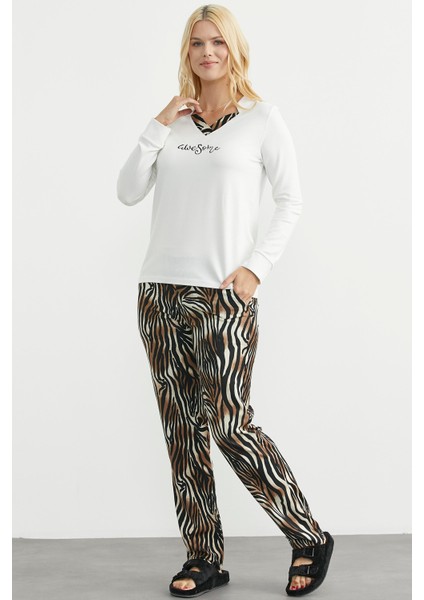 Leopar Kombinli Pijama Takım - Ekru indirimleri