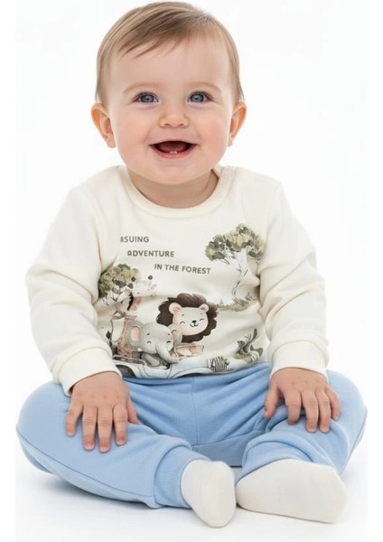 Erkek Bebek Orman Hayvanları Baskılı Alt Üst Ikili Gündelik Takım