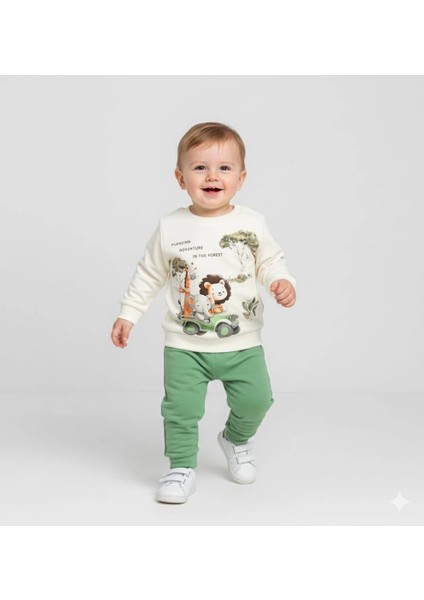 Erkek Bebek Orman Hayvanları Baskılı Alt Üst Ikili Gündelik Takım