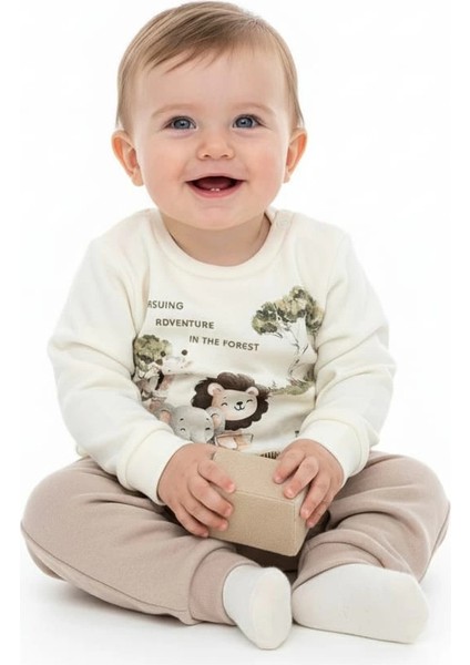 Erkek Bebek Orman Hayvanları Baskılı Alt Üst Ikili Gündelik Takım