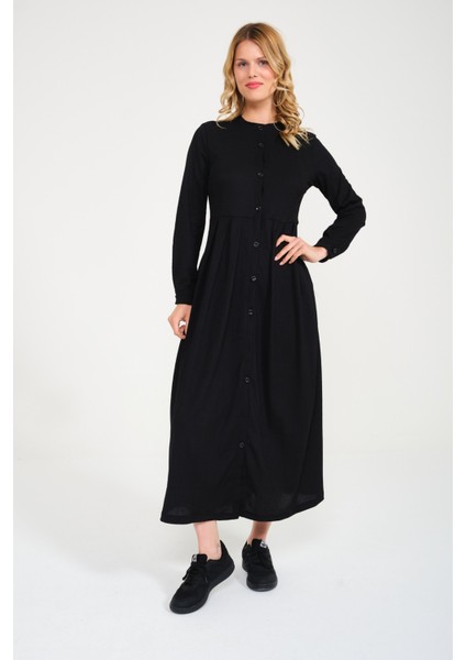 Keten Günlük Yazlık Tam Boy Tesettür Kadın Elbise