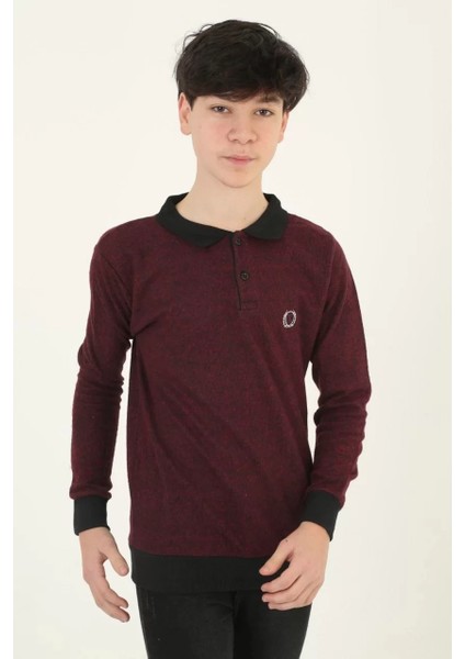 Çocuk Kırmızı Selanik Yaka Nakışlı Triko Kazak fiyatları