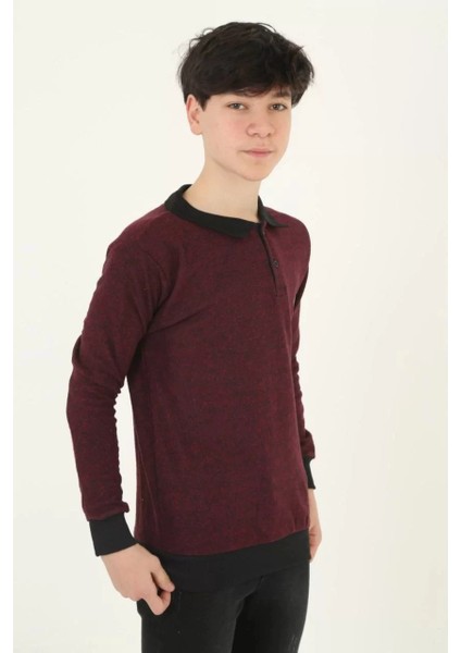 Çocuk Kırmızı Selanik Yaka Nakışlı Triko Kazak modelleri