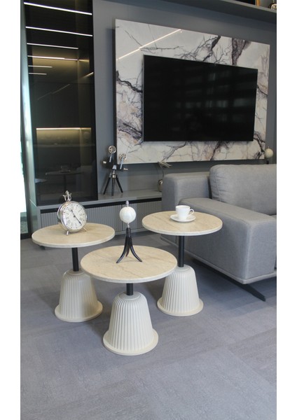 Milano Zigon Sehpa Traverten Mdf (Komple Krem) - Zigon Sehpa 3'lü fiyatları