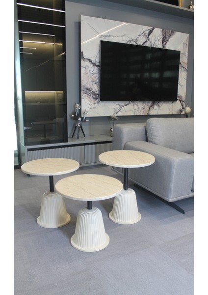 Milano Zigon Sehpa Traverten Mdf (Komple Krem) - Zigon Sehpa 3'lü modelleri