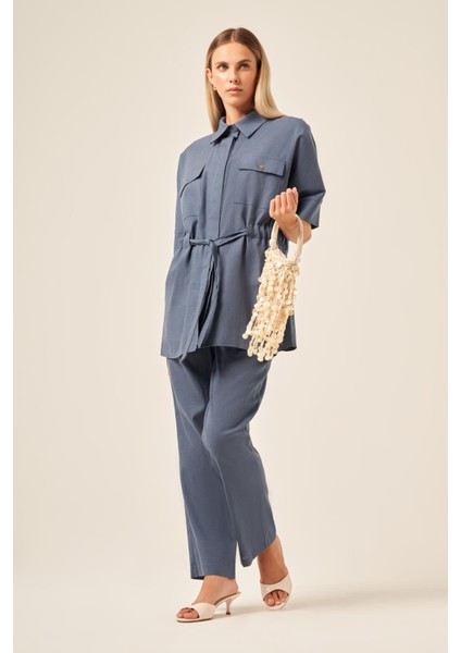 Ftz Kadın Keten Takım Mavi 31196 modelleri