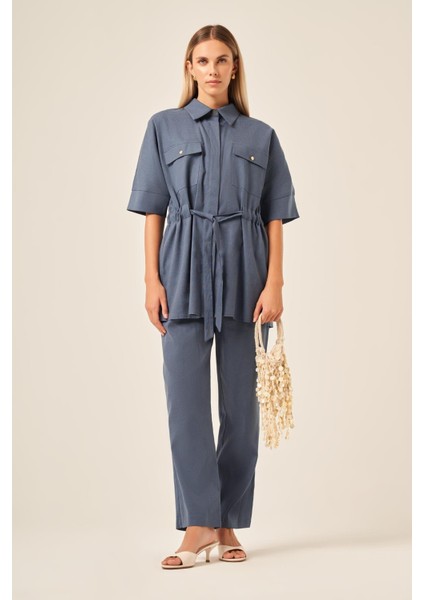 Ftz Kadın Keten Takım Mavi 31196 fırsatları