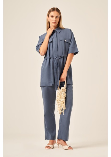 Ftz Kadın Keten Takım Mavi 31196 indirimleri