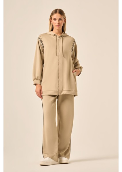 Kadın Taşlı Skuba Takım Beige 31218