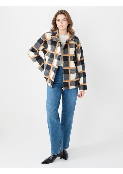 Antrasit Rahat Kesim Ekose Desenli Fermuarlı Kaşe Ceket fiyatları