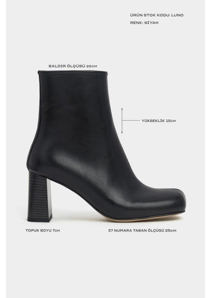 Juno Siyah Mat Fermuarlı Kalın Topuklu Küt Burun Kadın Bot fiyatları