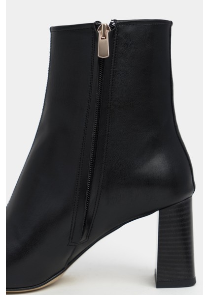 Juno Siyah Mat Fermuarlı Kalın Topuklu Küt Burun Kadın Bot fırsatları