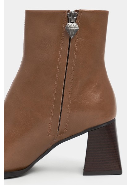 Darelis Taba Rustik Desen Fermuar Detay Küt Burun Kadın Topuklu Bot fırsatları