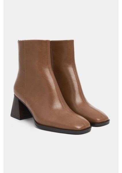 Darelis Taba Rustik Desen Fermuar Detay Küt Burun Kadın Topuklu Bot indirimleri