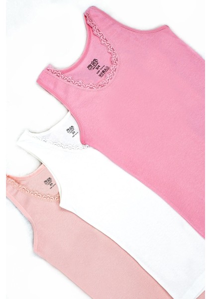 Kız Çocuk Atlet 3'lü Ribana Kalın Askılı Dantel Detaylı (%100 Pamuk) indirimleri