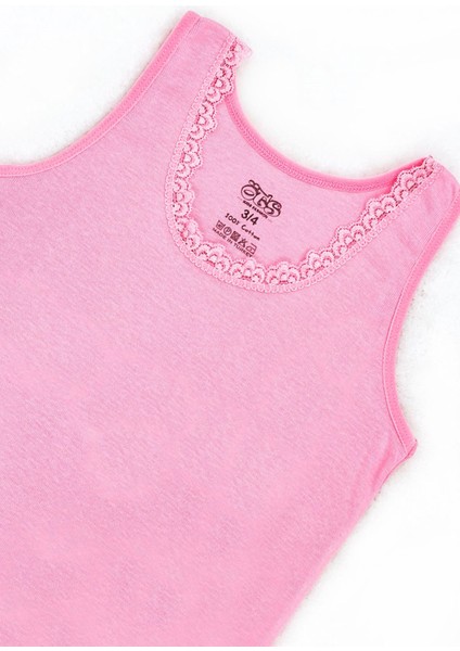 Kız Çocuk Atlet 3'lü Ribana Kalın Askılı Dantel Detaylı (%100 Pamuk)