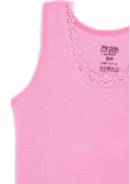 Kız Çocuk Atlet 3'lü Ribana Kalın Askılı Dantel Detaylı (%100 Pamuk)