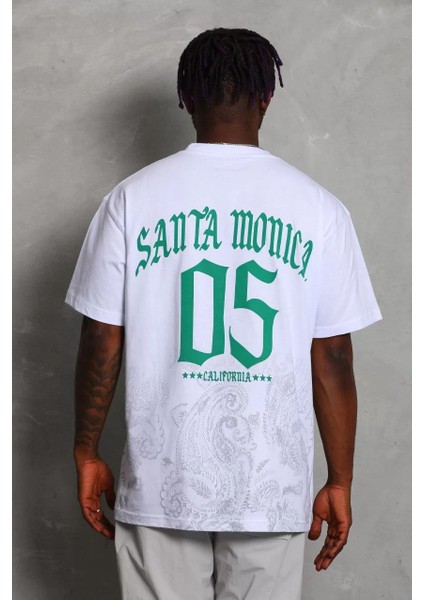 Unisex Oversize Baskılı Bisiklet Yaka T-Shirt - Beyaz fırsatları