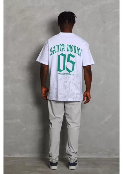 Unisex Oversize Baskılı Bisiklet Yaka T-Shirt - Beyaz indirimleri