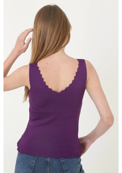 Kadın V Yaka Fırfır Detay Crop - Mor fiyatları