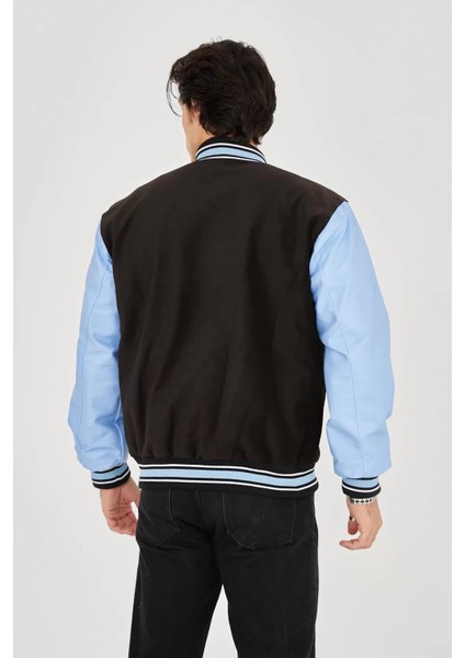 Erkek Içten Elyaf ve Astarlı Kolları Suni Deri Ceket - Mavi indirimleri
