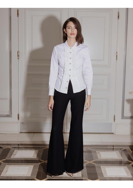 Ruffle Kadın Beyaz Gömlek