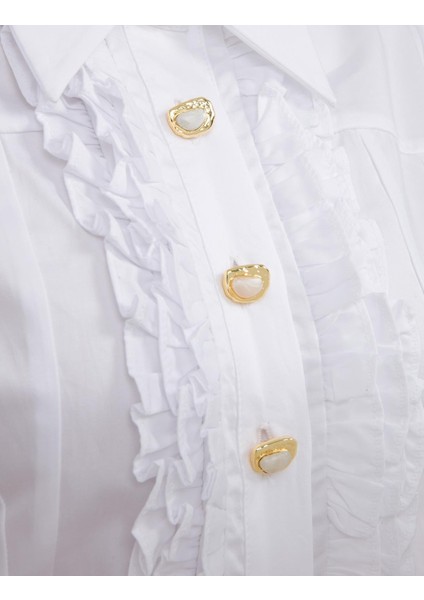 Ruffle Kadın Beyaz Gömlek indirimleri