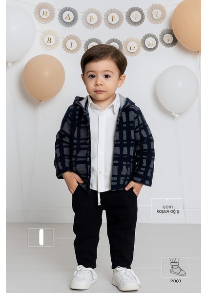 Erkek Çocuk Gömlekli Hırkalı Pantolonlu 3'lü Takım