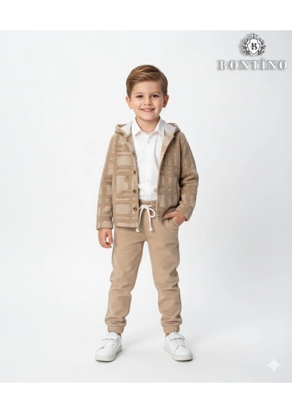 Erkek Çocuk Gömlekli Hırkalı Pantolonlu 3'lü Takım