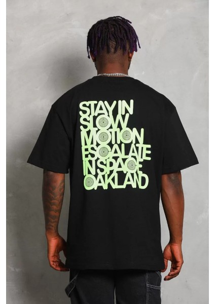 Unisex Oversize Baskılı Bisiklet Yaka T-Shirt - Siyah fırsatları