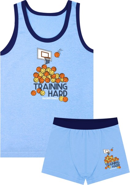 Erkek Çocuk Atlet Boxer Likralı Mavi Basketbol (%96 Pamuk - %4 Elastan)