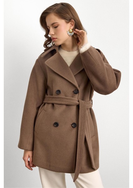 Apolet Detaylı Oversize Kısa Kaban VİZON 3149