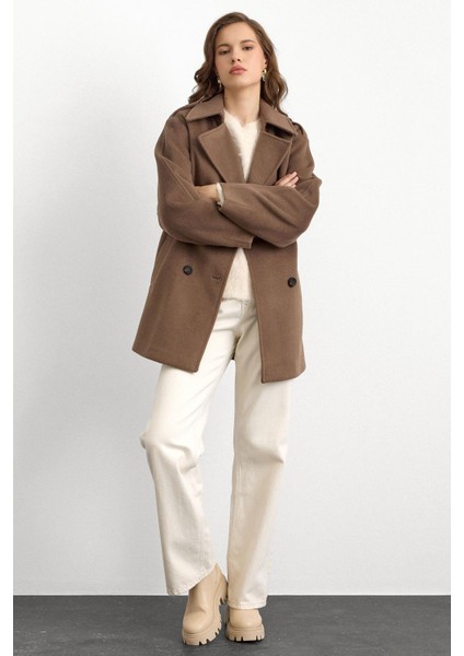 Apolet Detaylı Oversize Kısa Kaban VİZON 3149