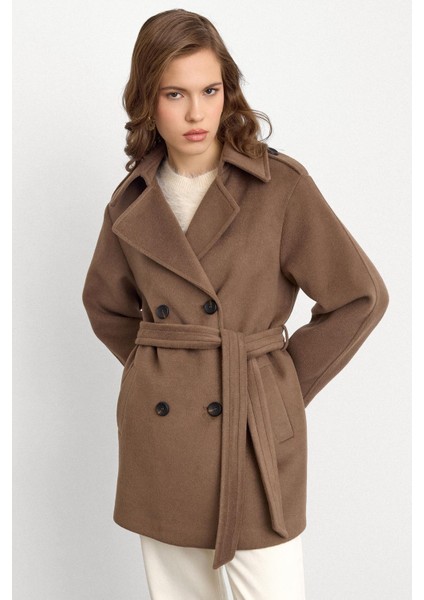 Apolet Detaylı Oversize Kısa Kaban VİZON 3149