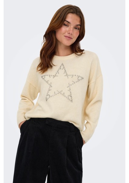 Onlrenata Yün Karışım Regular Fit Yıldız Desenli Kazak Bayan Kazak 15353062