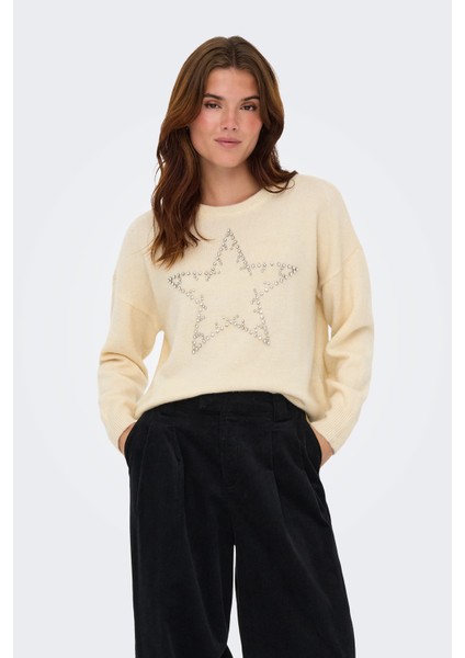 Onlrenata Yün Karışım Regular Fit Yıldız Desenli Kazak Bayan Kazak 15353062 fırsatları