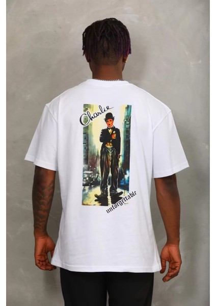 Unisex Oversize Baskılı Bisiklet Yaka T-Shirt - Beyaz indirimleri