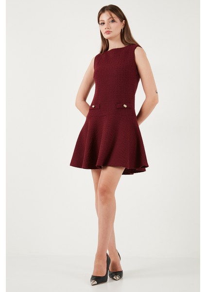 Pamuklu Regular Fit Bisiklet Yaka Düğme Detaylı A Kesim Mini Elbise Bayan Elbise 6525687